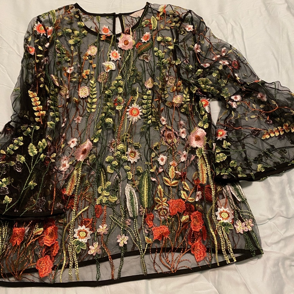 Sheer floral embroidered plus top